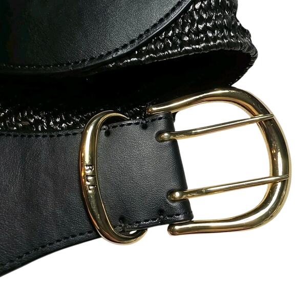 Ralph Lauren Black Statement Belt Leather Buckle Womens XS Stretch NEW 2.5\